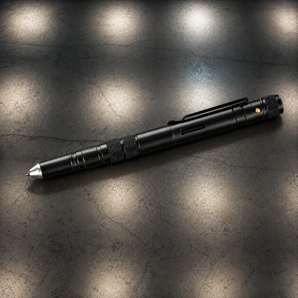 Aluminium body, tungsten head, steel clip.